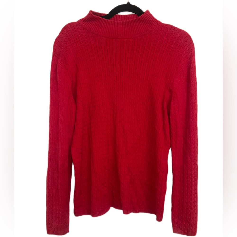 Karen Scott Vibrant Red Mock Neck Long Sleeve Cable Knit‎ Sweater Size Medium